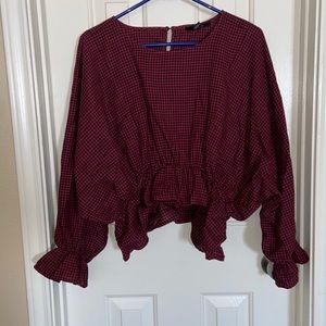 Red and black plaid crop top long sleeve